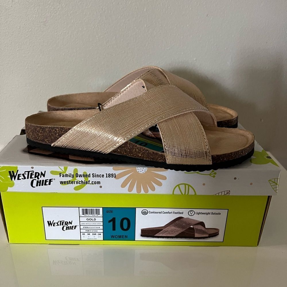 NWT Western Chief Ladies’ Metallic Cross Sandal